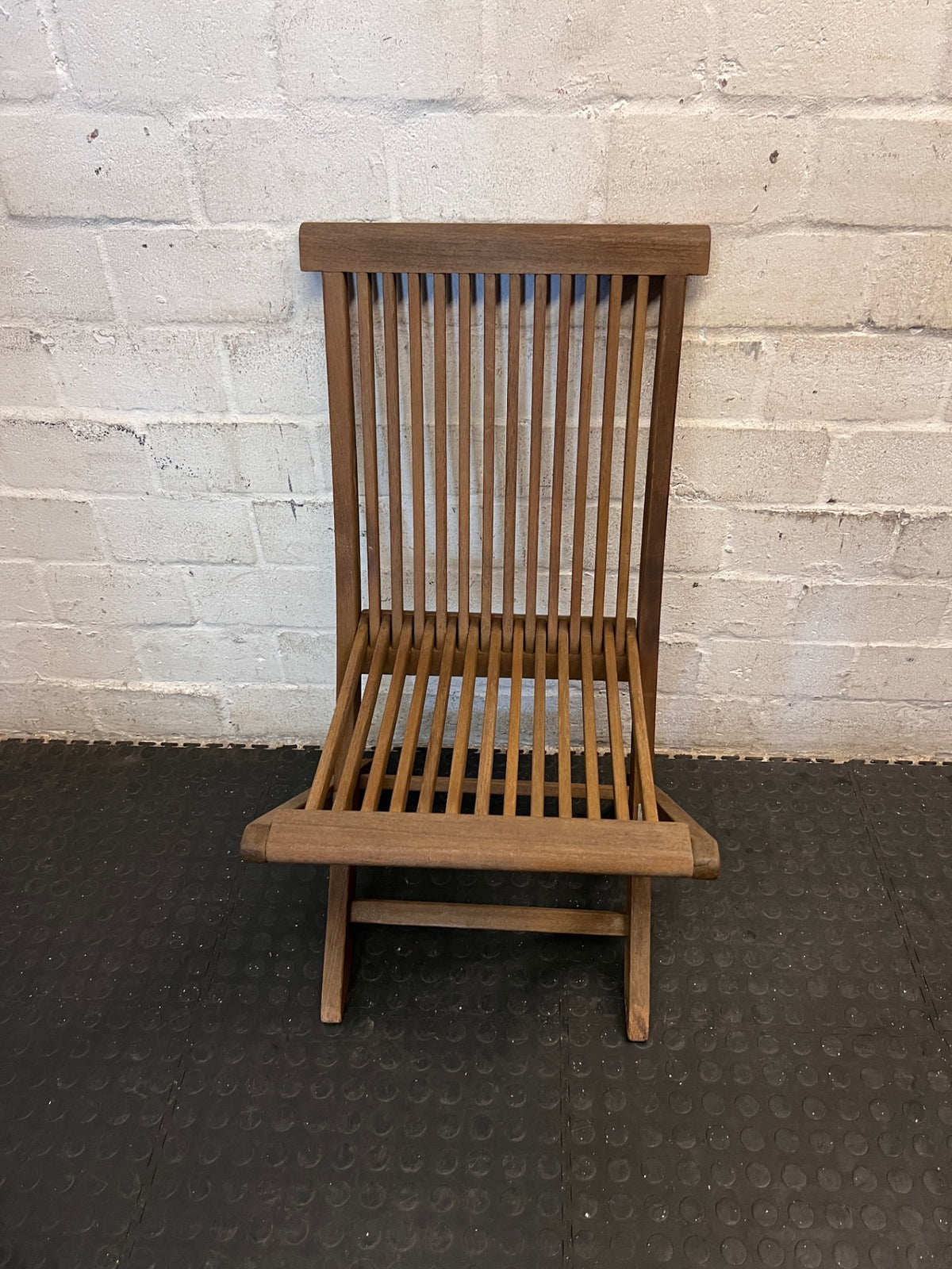 Wooden Slatted Folding Dining Chair — Fair Condition – main front view