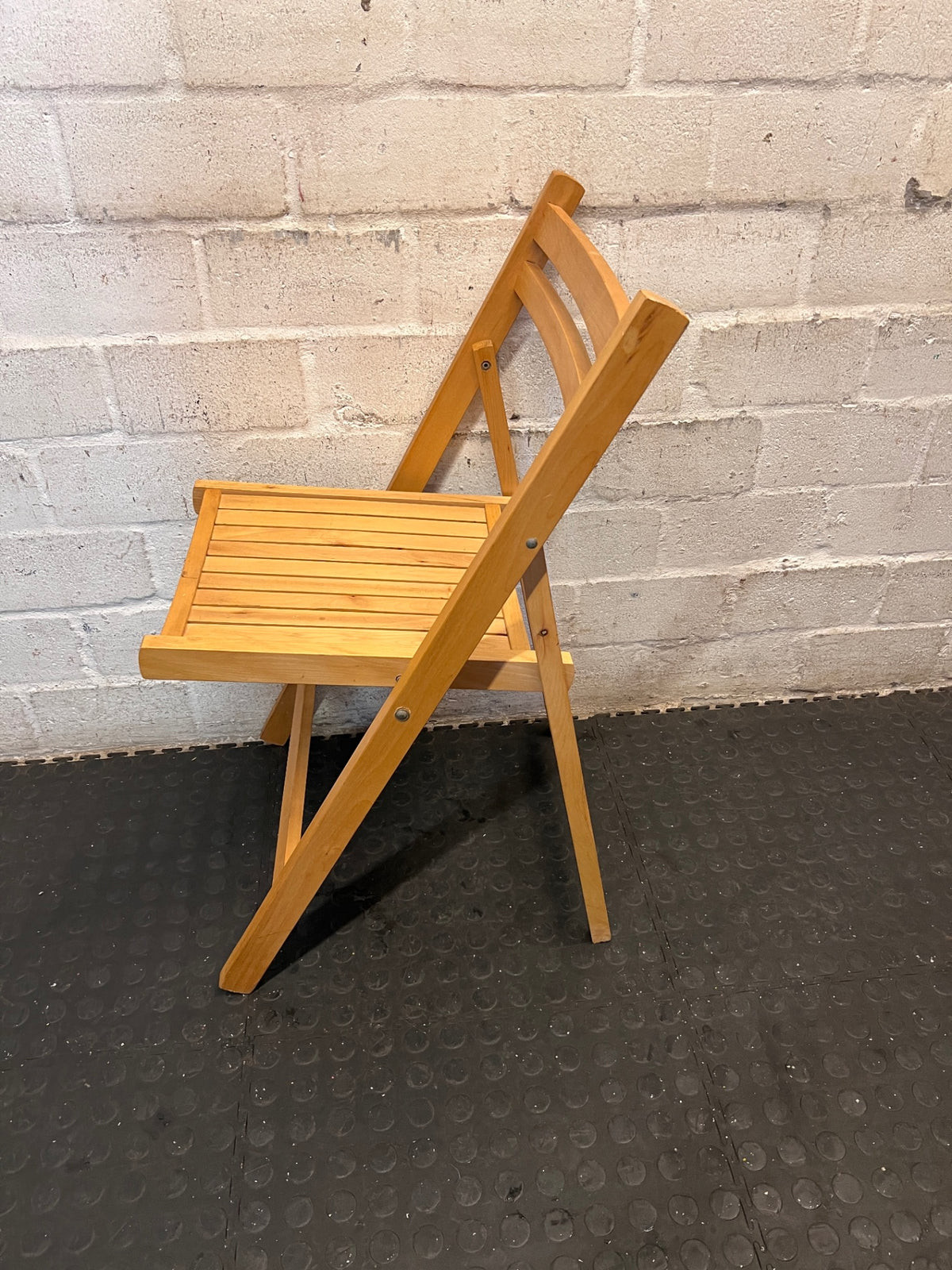 Light Oak Finished Wooden Folding Chair — Good Working Order – side view