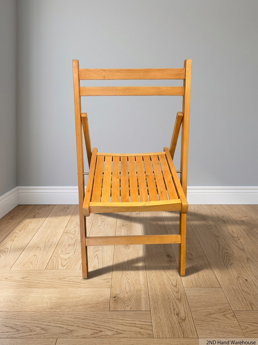 Light Oak Finished Wooden Folding Chair — Good Working Order – styled product image