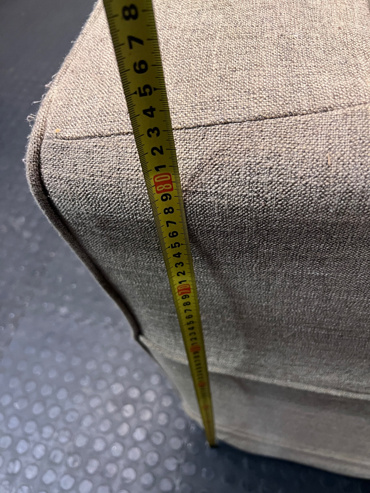 Coricraft Kirsty Slipcover 3 Seater Couch — Flat Stuffing and Soiled Upholstery – height measurement