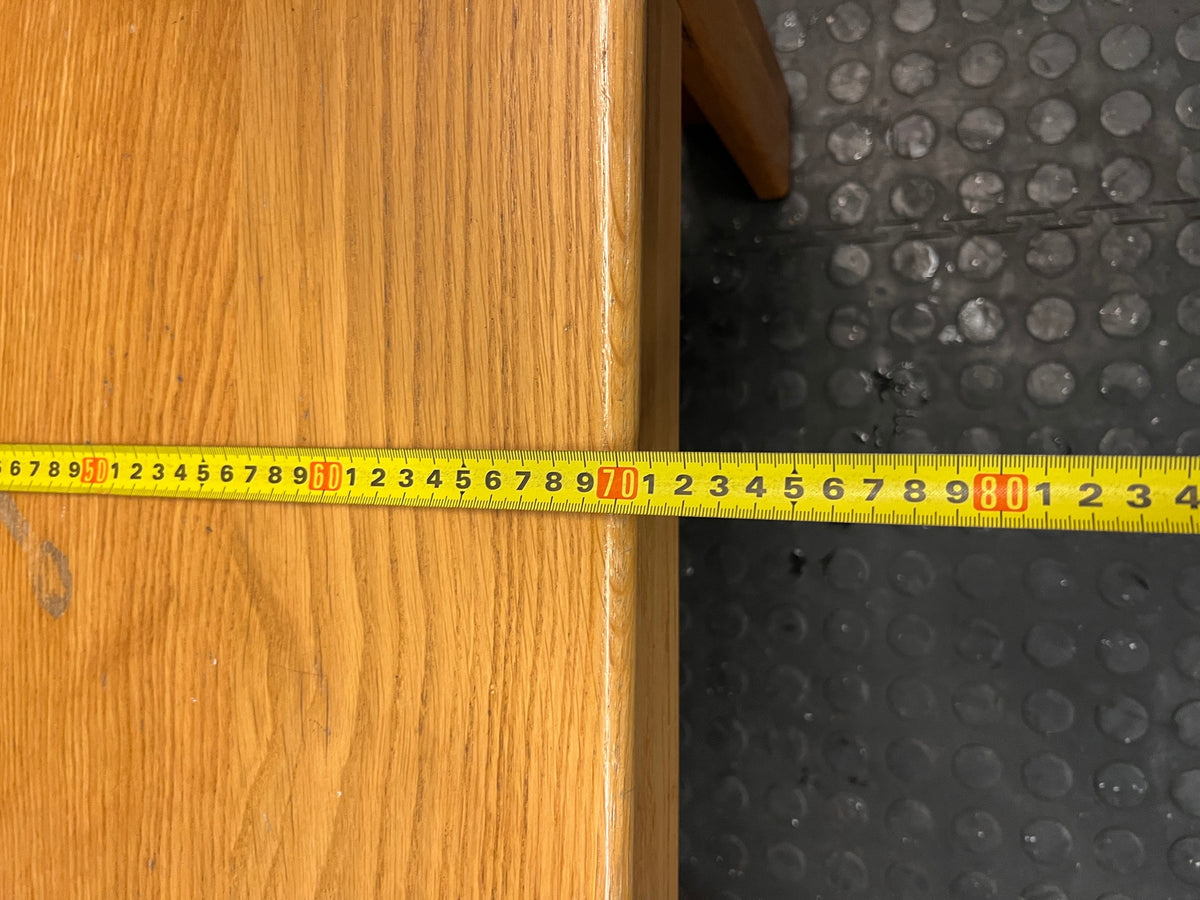Square Oak Finish Coffee Table — Fair Condition with Visible Surface Wear – width measurement