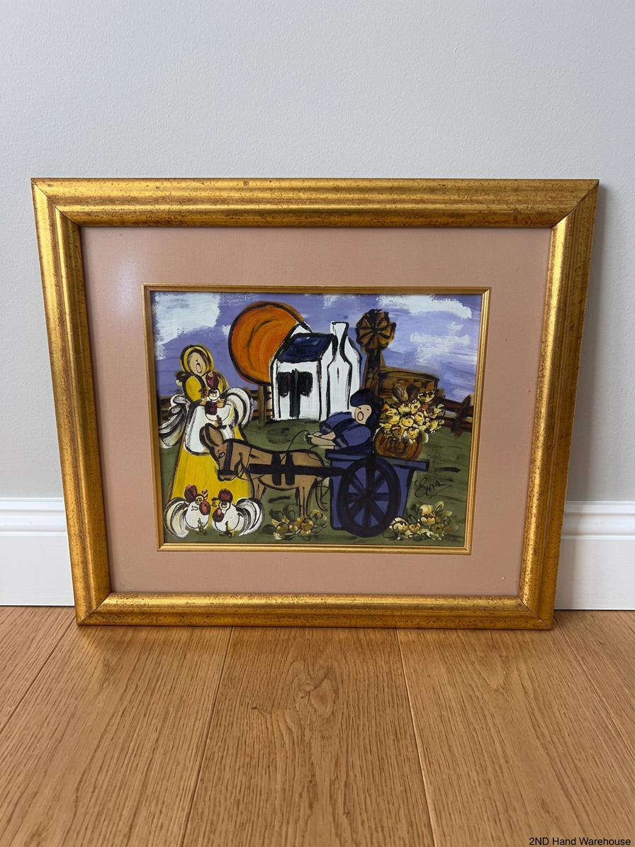 Framed Farm Scene Painting in Gold Frame — Good Condition – styled product image