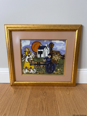 Framed Farm Scene Painting in Gold Frame — Good Condition – styled product image