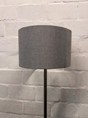 Modern Silver Standing Lamp with Grey Fabric Shade — Okay Condition – condition detail