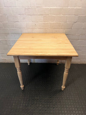 Square Pine Dining Table with Turned Legs — Feet Not Properly Installed – top view