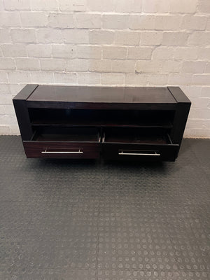 Dark Wood Low-Profile TV Unit with Two Drawers – side view