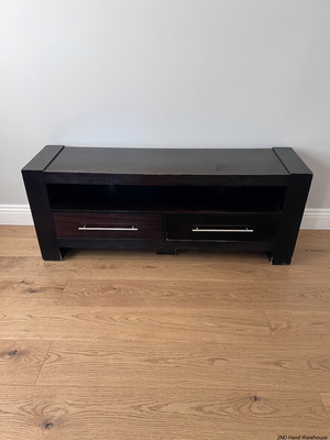 Dark Wood Low-Profile TV Unit with Two Drawers – styled product image