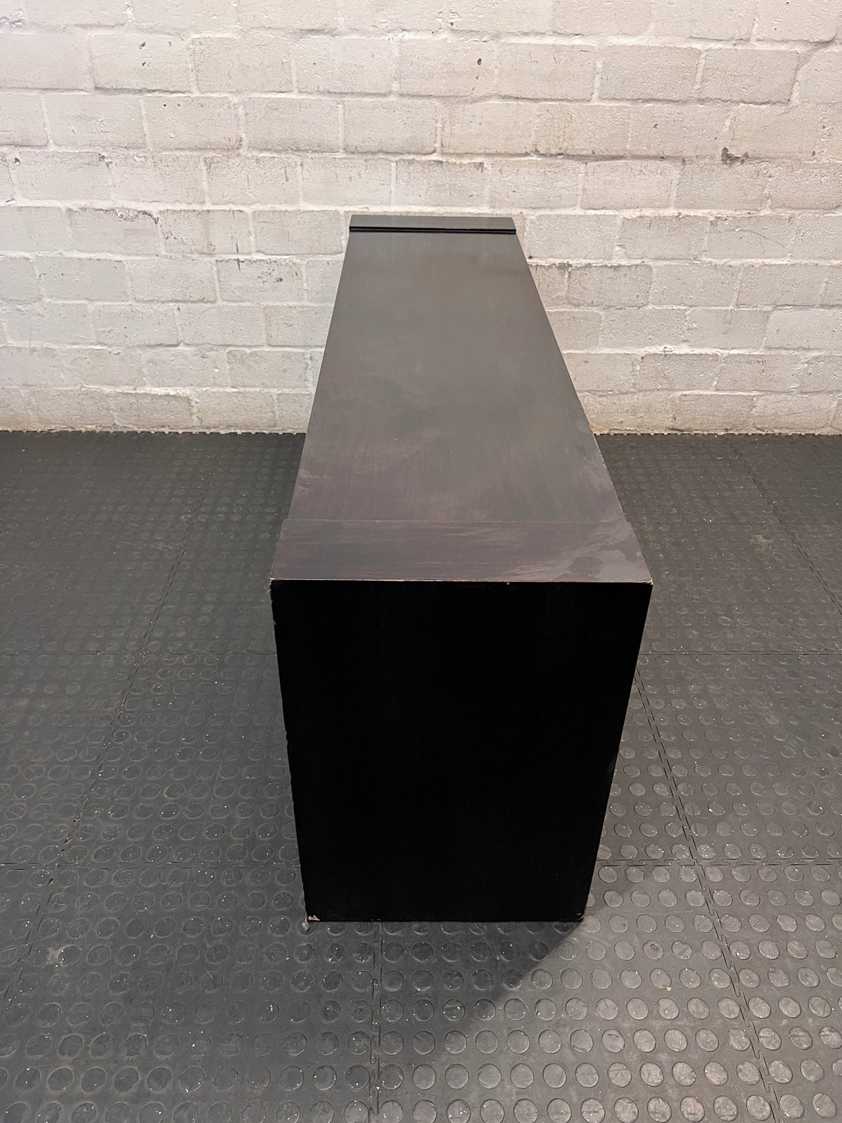 Dark Wood Low-Profile TV Unit with Two Drawers – top view