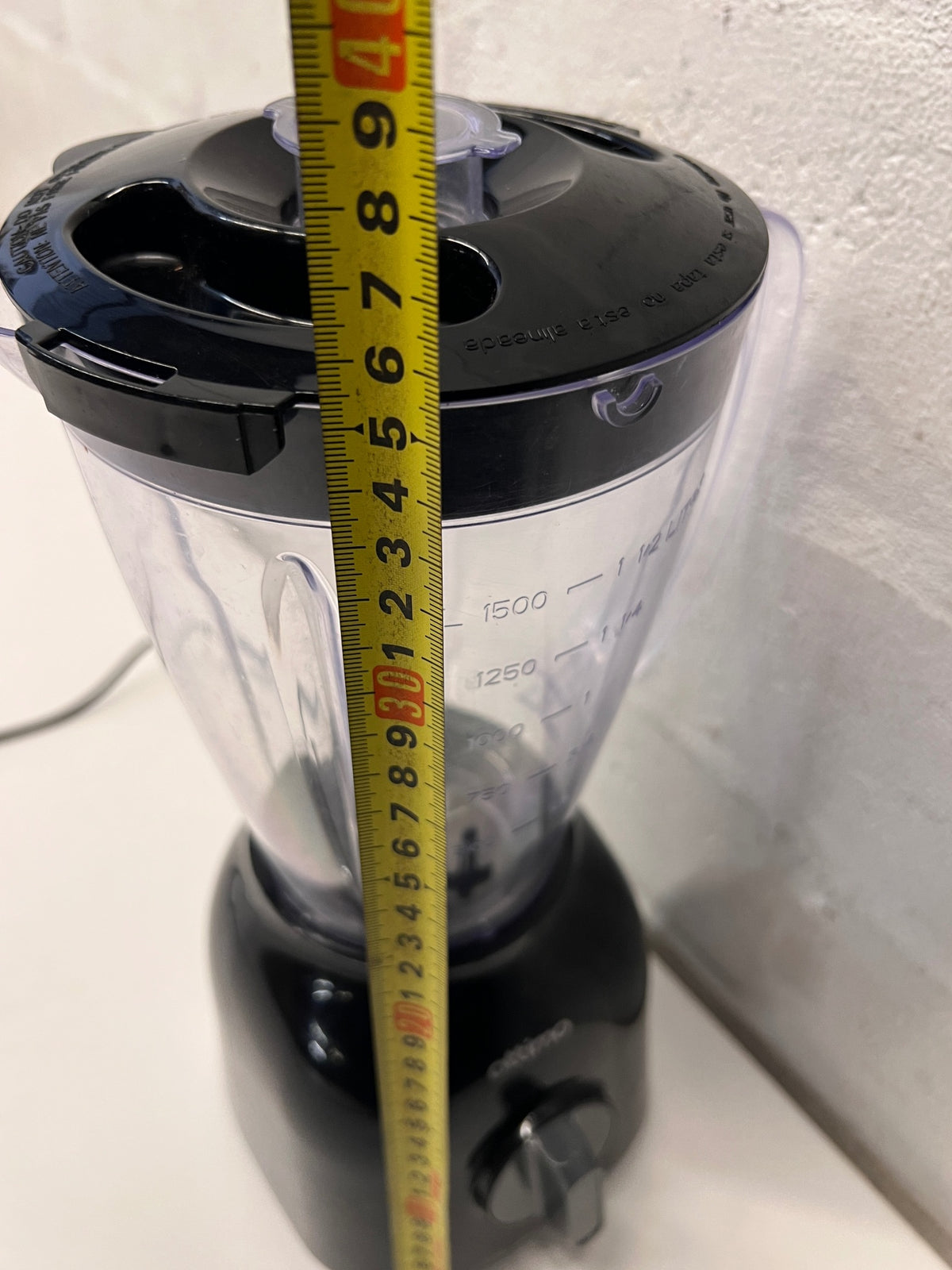 Ottimo Black and Clear Plastic Jug Blender — Good Working Order – height measurement