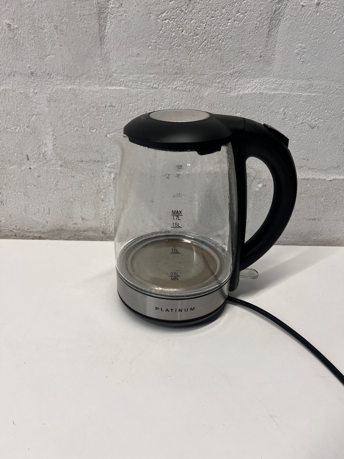 Platinum 1.7L Glass and Black Electric Kettle — Internal Limescale Build-up – main front view