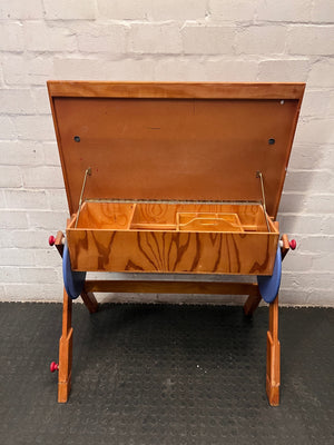 Wooden Child's Desk with Red Top – side view