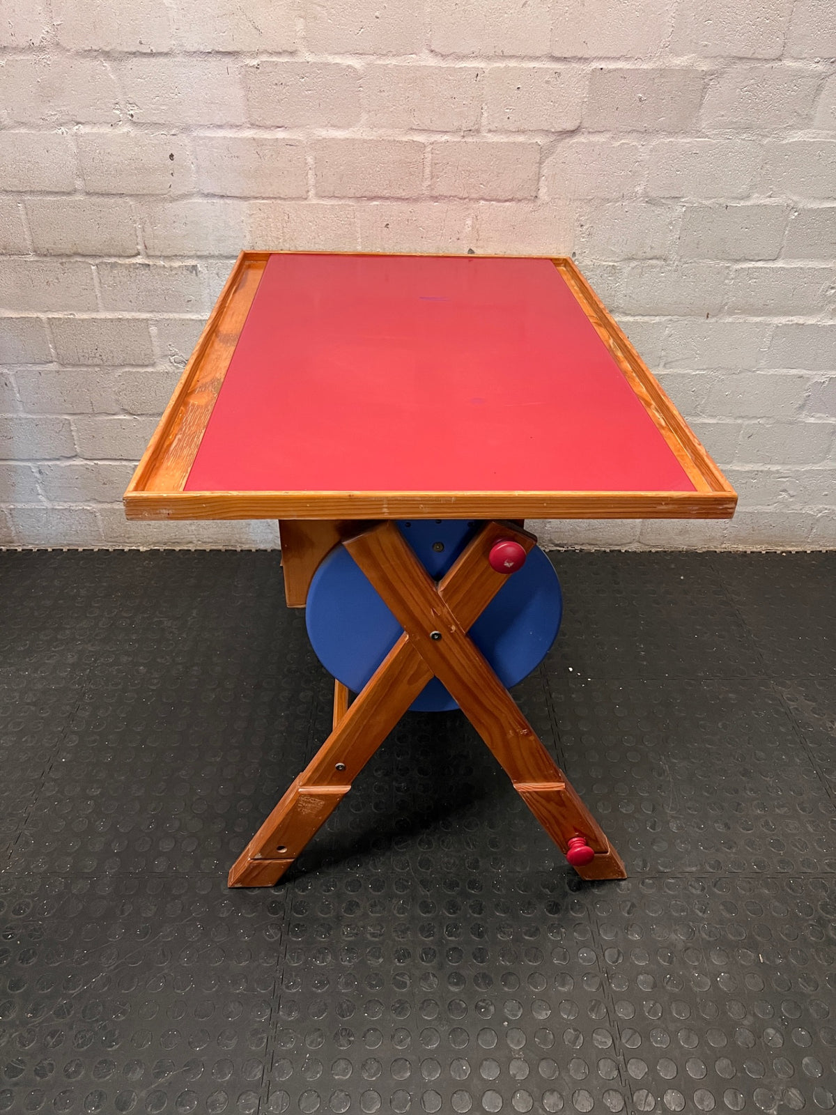 Wooden Child's Desk with Red Top – top view