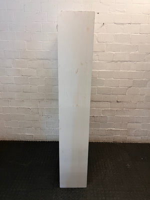 Tall White Asymmetrical Bookshelf with Cubby Shelves – back view