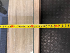 Bent Glass Coffee Table with Natural Oak-Style Base – depth measurement