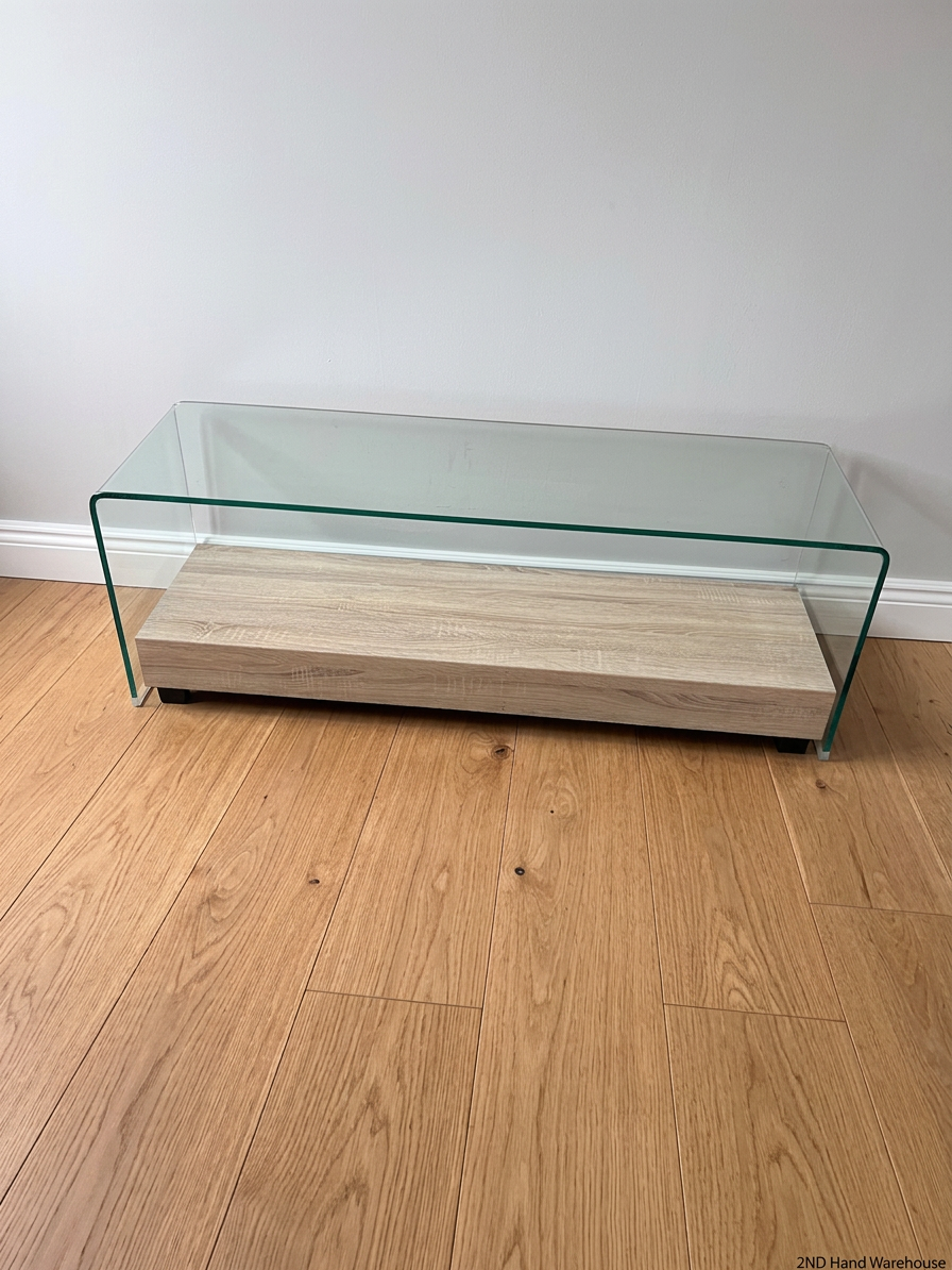 Bent Glass Coffee Table with Natural Oak-Style Base