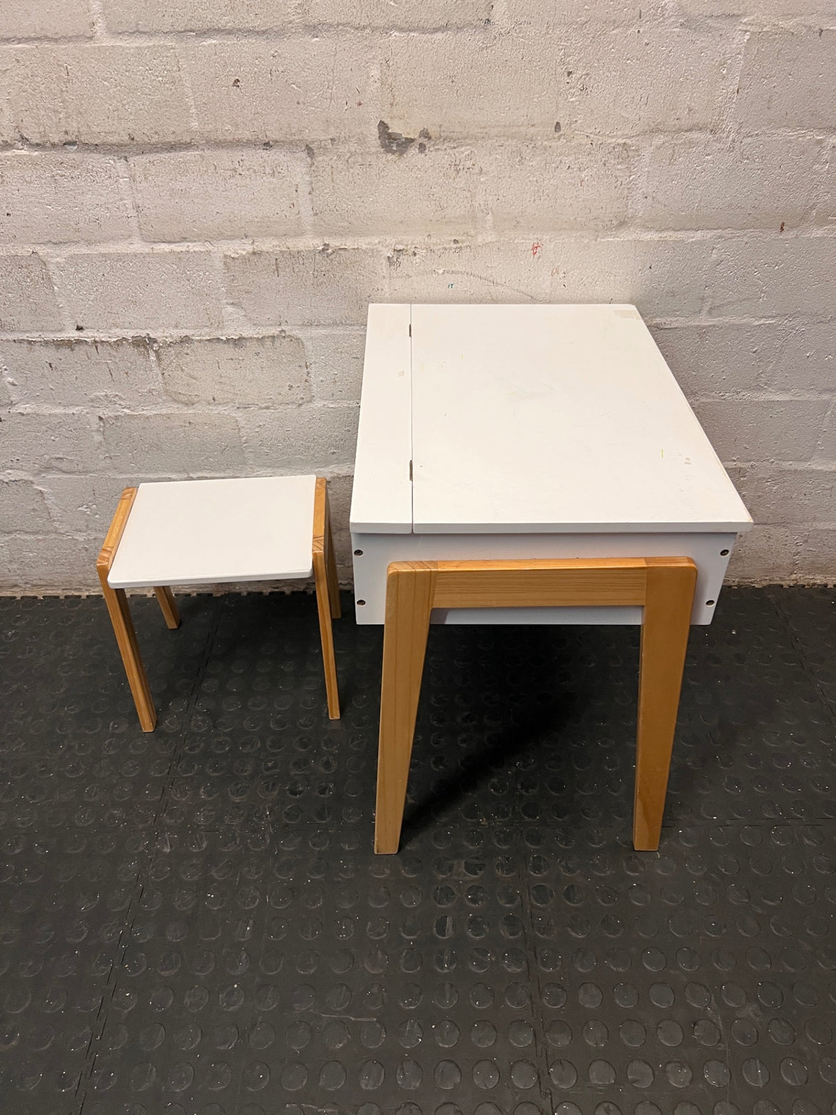 Children's Wooden Flip-Top Desk and Stool Set – top view