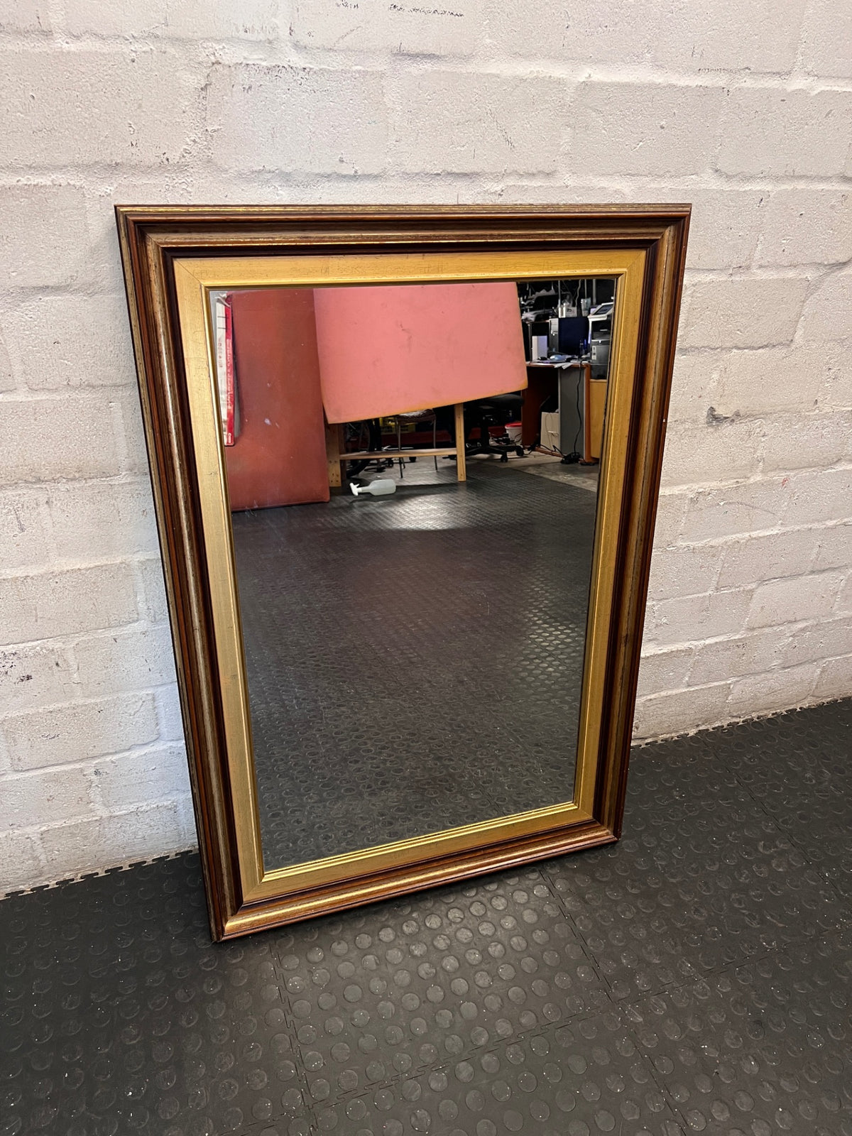 Classic Gold and Wood-Tone Framed Rectangular Mirror – back view