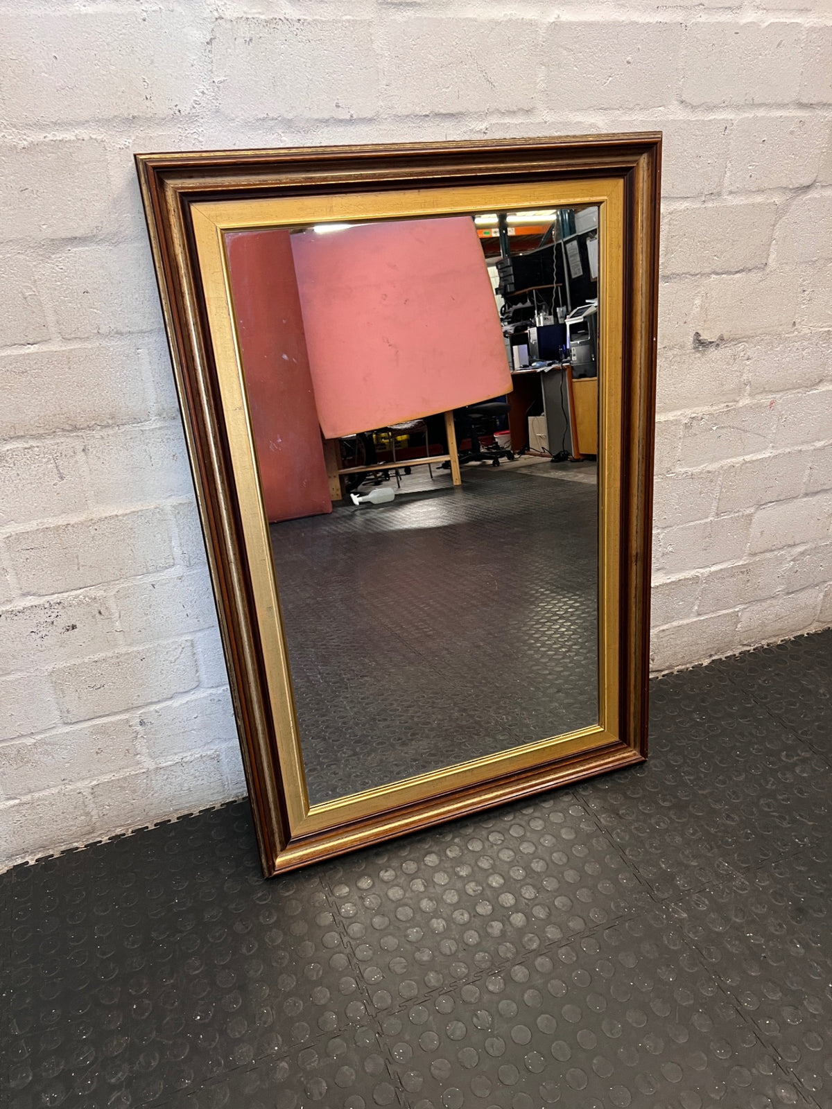 Classic Gold and Wood-Tone Framed Rectangular Mirror – side view