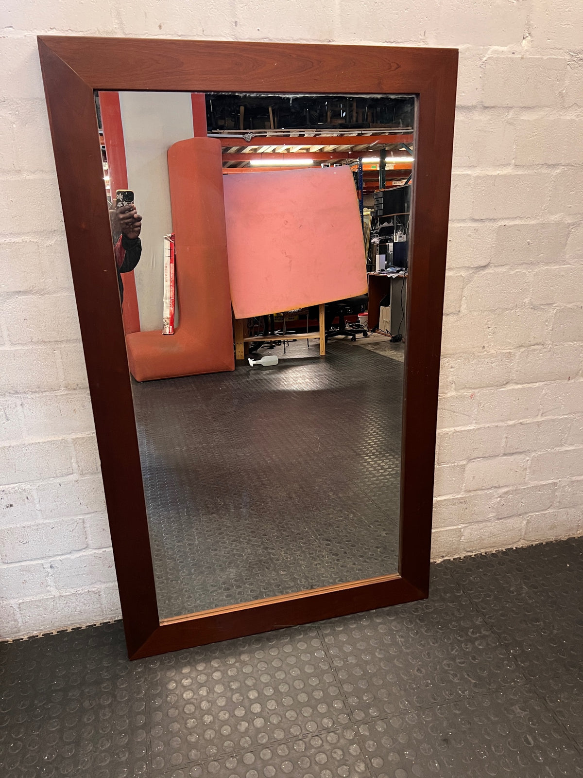 Large Rectangular Mirror with Dark Wood-Look Frame – back view