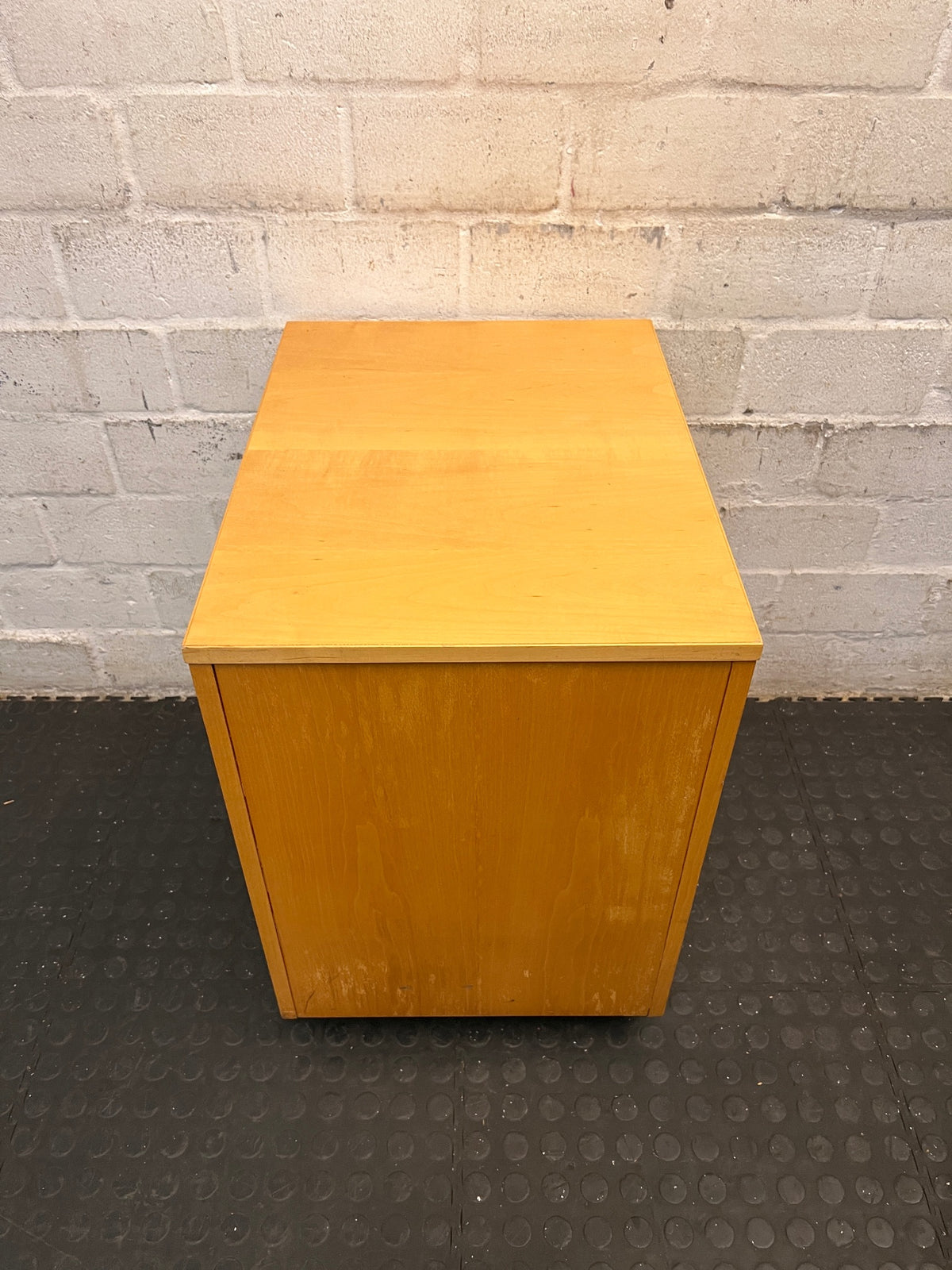 Light Oak Finish 3-Drawer Mobile Pedestal Cabinet — Fair Used Condition – back view