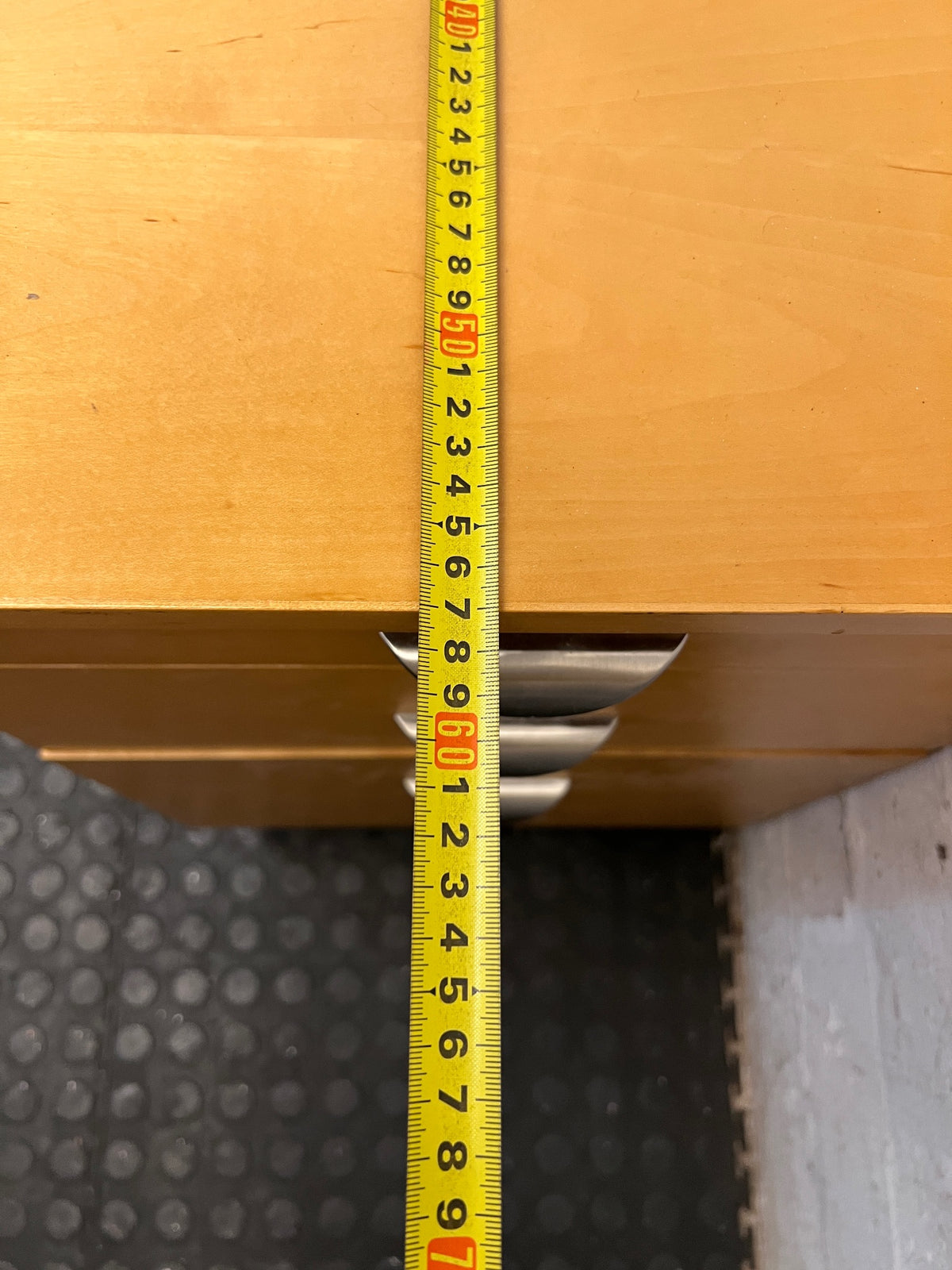 Light Oak Finish 3-Drawer Mobile Pedestal Cabinet — Fair Used Condition – depth measurement