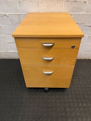 Light Oak Finish 3-Drawer Mobile Pedestal Cabinet — Fair Used Condition – main front view