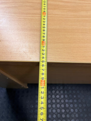 Oak-Look L-Shaped Corner Office Desk — Damaged Corner Desk in Fair Condition – depth measurement