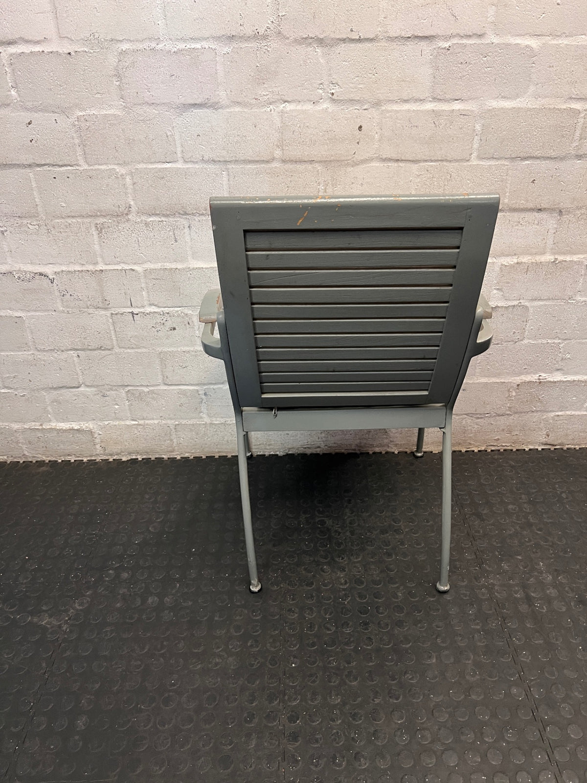 Slatted Wooden Armchair with Seat Cushion – back view