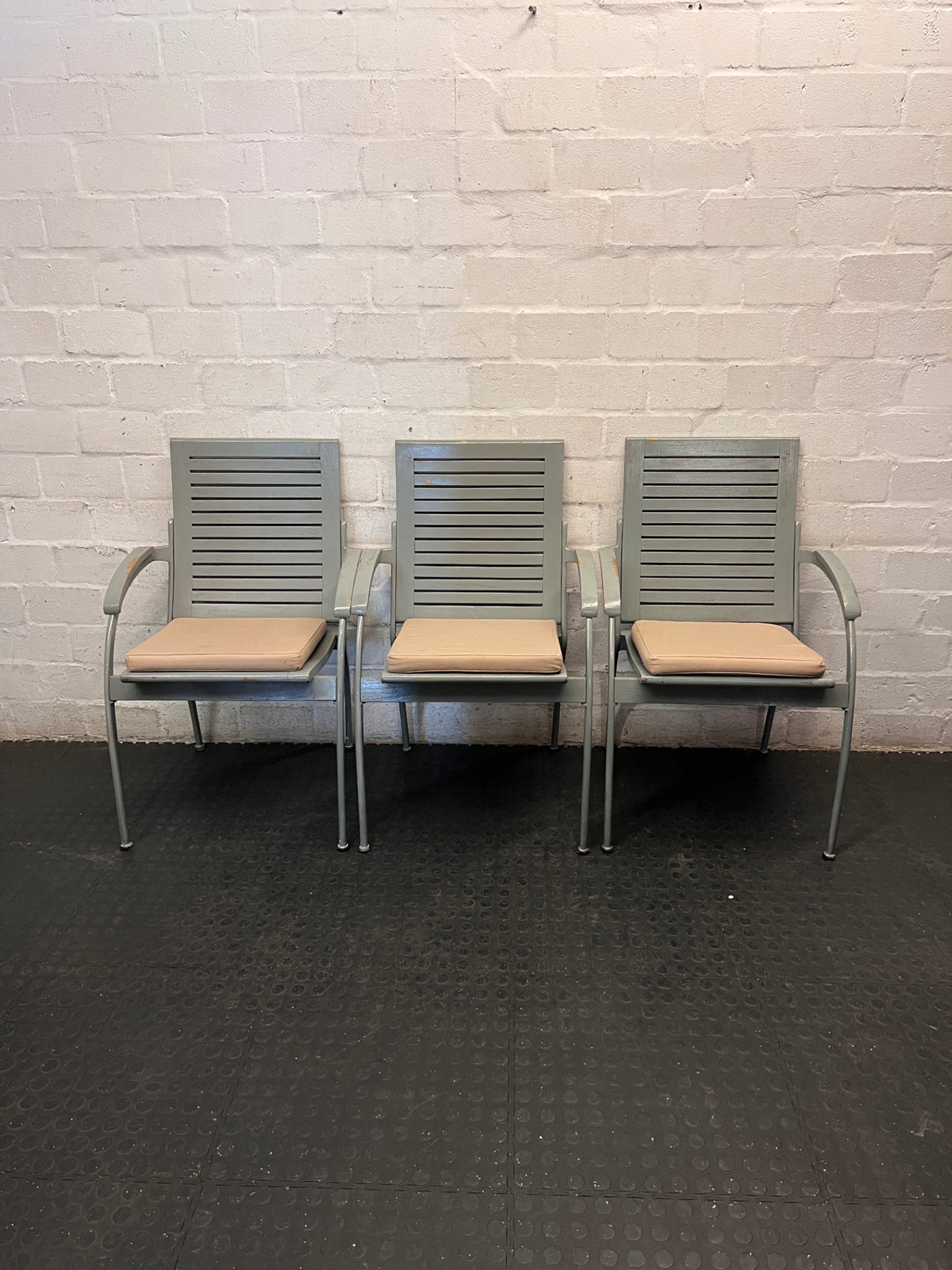 Slatted Wooden Armchair with Seat Cushion – side view