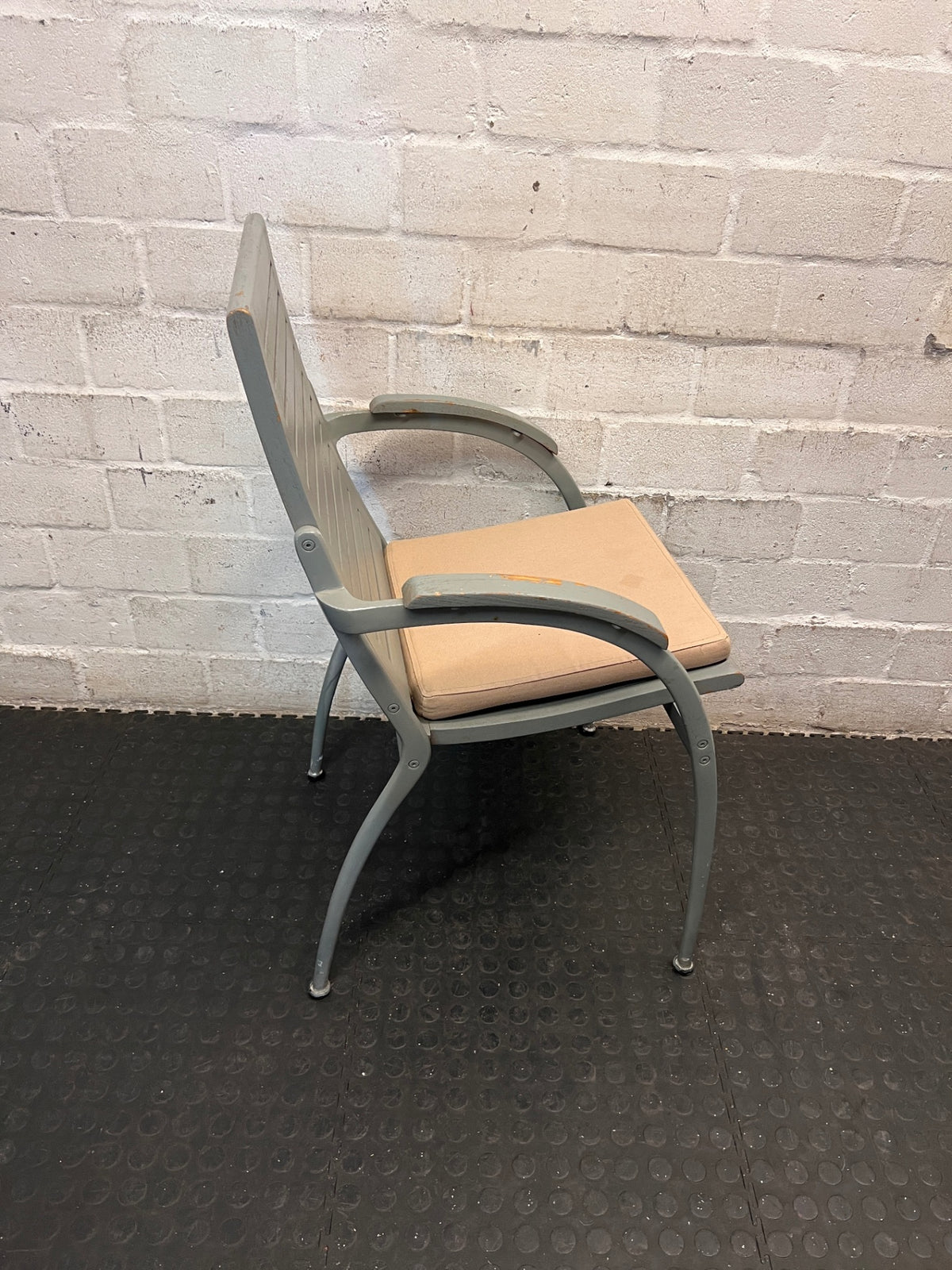 Slatted Wooden Armchair with Seat Cushion – top view
