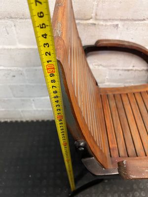 Slatted Wooden Outdoor Chair with Metal Frame — Fair Condition with Included Cushions – height measurement