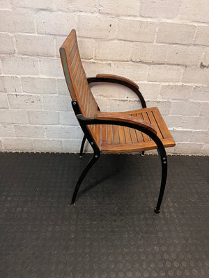 Slatted Wooden Outdoor Chair with Metal Frame — Fair Condition with Included Cushions – top view