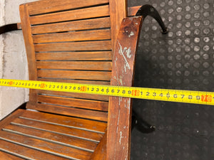 Slatted Wooden Outdoor Chair with Metal Frame — Fair Condition with Included Cushions – width measurement