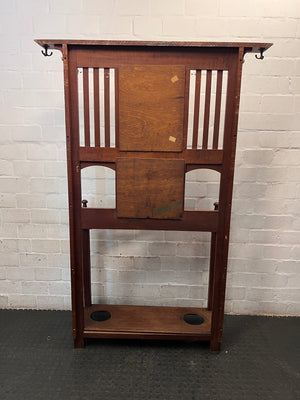 Traditional Red-Brown Wooden Hall Stand with Mirror — Good Working Order – back view