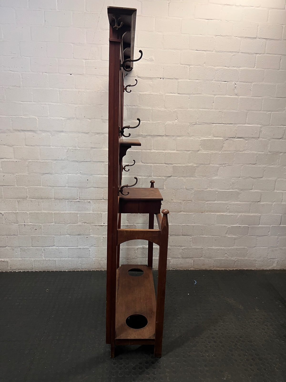 Traditional Red-Brown Wooden Hall Stand with Mirror — Good Working Order – top view