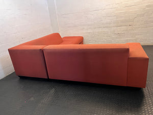 Large Coral Fabric L-Shape Sectional Couch — Visible Wear and Marks – condition detail