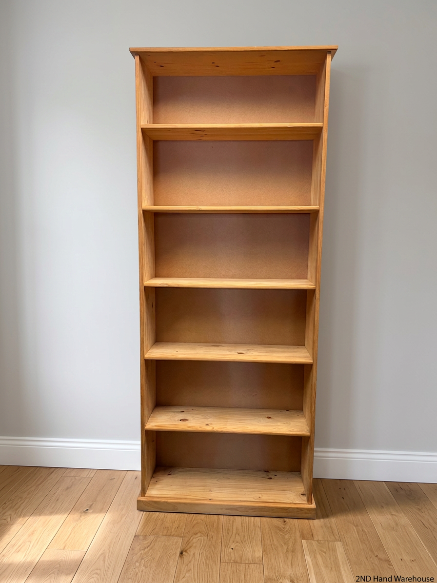 Tall Oak-Finish 7-Tier Bookshelf — Good Used Condition – styled product image