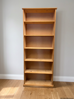 Tall Oak-Finish 7-Tier Bookshelf — Good Used Condition – styled product image