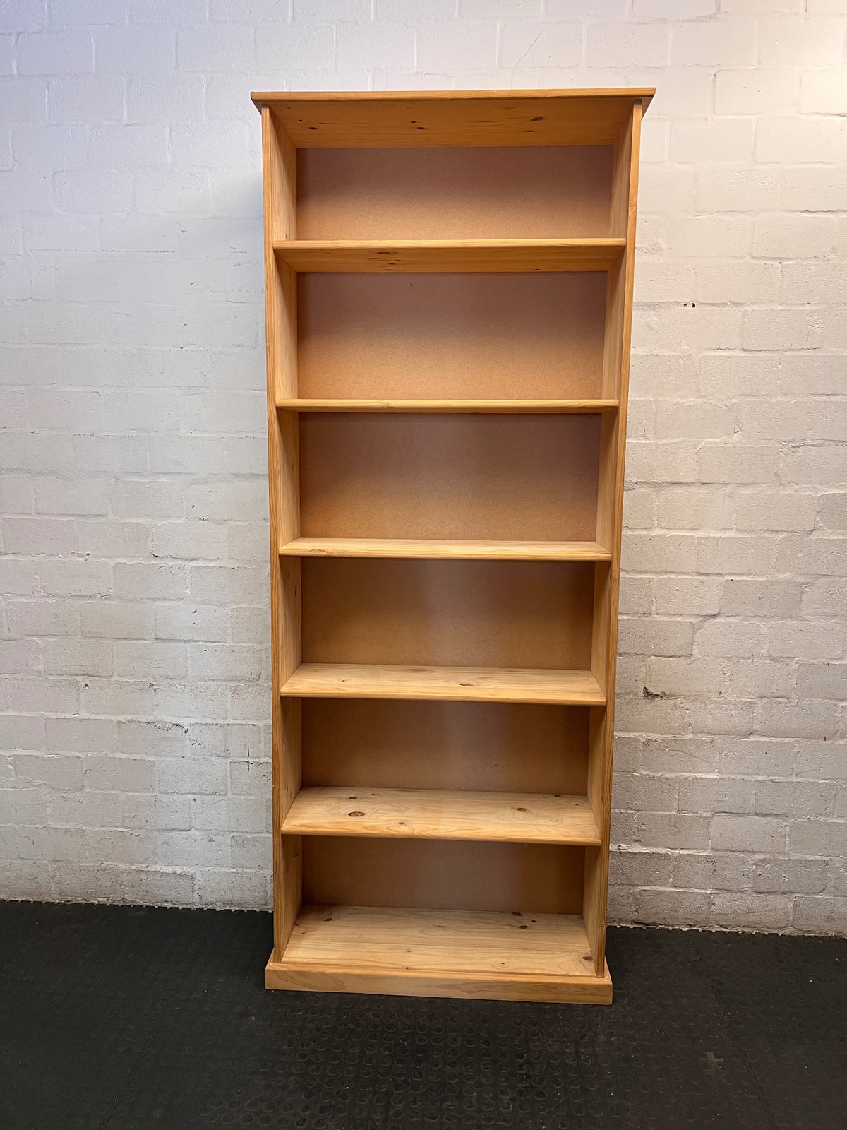 Tall Oak-Finish 7-Tier Bookshelf — Good Used Condition – top view