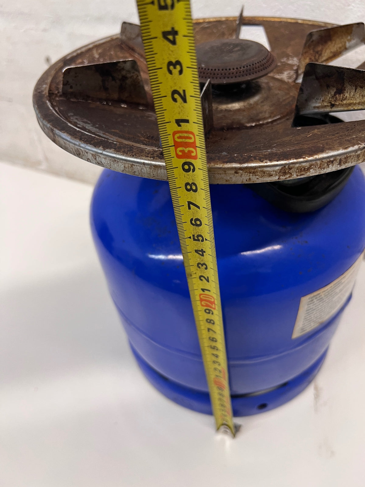 Cadac 3kg Blue Gas Cylinder with Burner Top — Fair Used Condition – height measurement