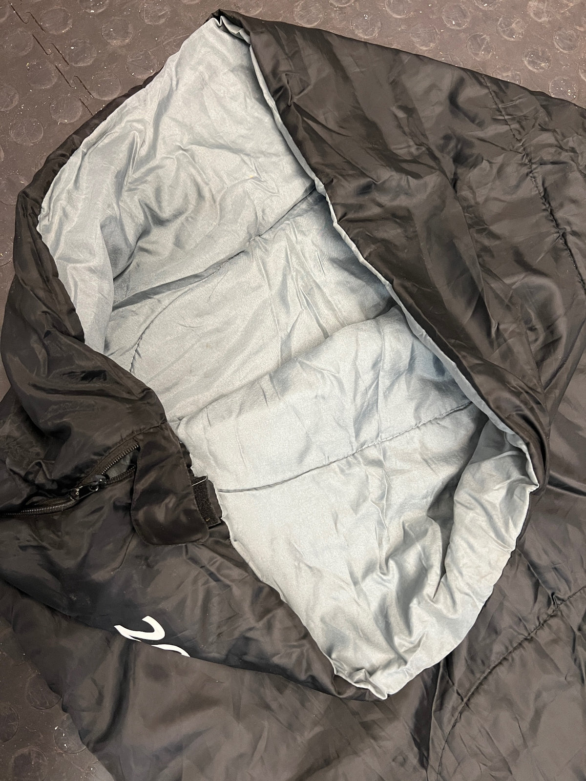 Black Rectangular 200EP Sleeping Bag — Fair Condition With Signs of Wear – top view