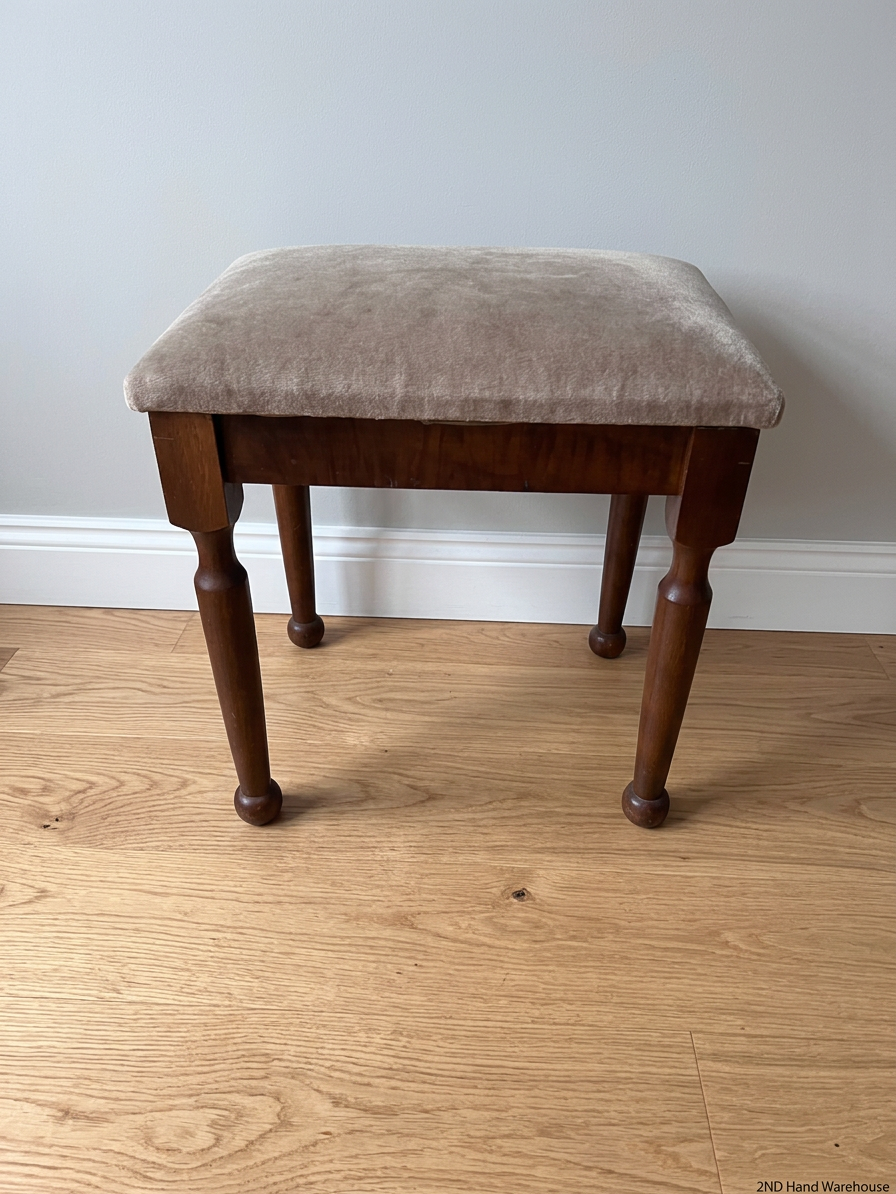Upholstered Wooden Stool with Turned Legs — Good Working Order