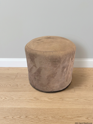 Round Suede-Style Fabric Ottoman — Fair Condition – styled product image