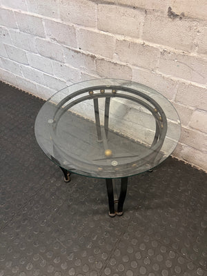 Round Glass Top Side Table with Metallic Frame – back view
