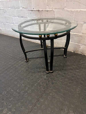 Round Glass Top Side Table with Metallic Frame – condition detail