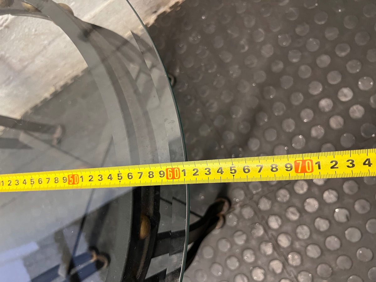 Round Glass Top Side Table with Metallic Frame – depth measurement