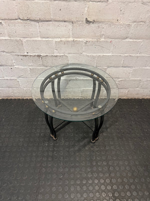 Round Glass Top Side Table with Metallic Frame – main front view