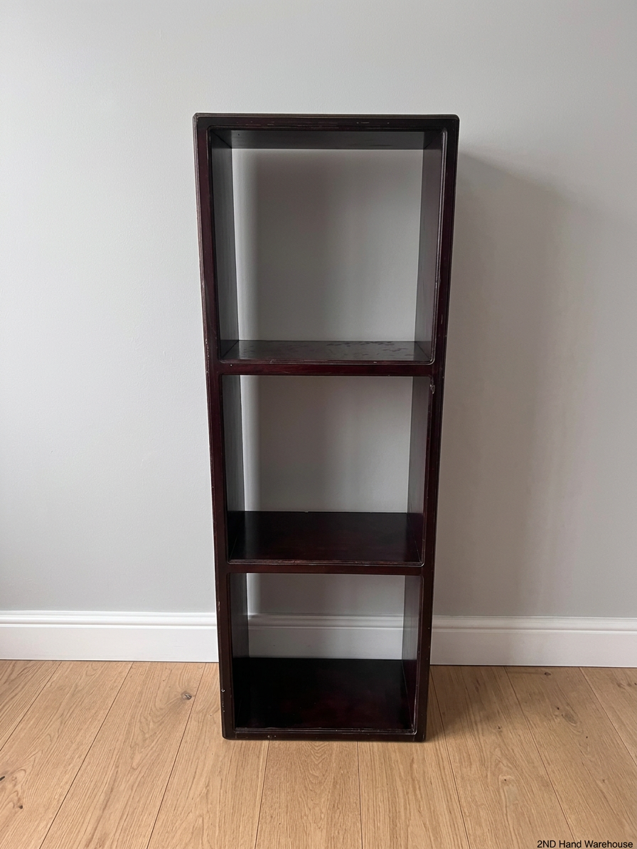Dark Wood Three-Tier Open Bookshelf – styled product image