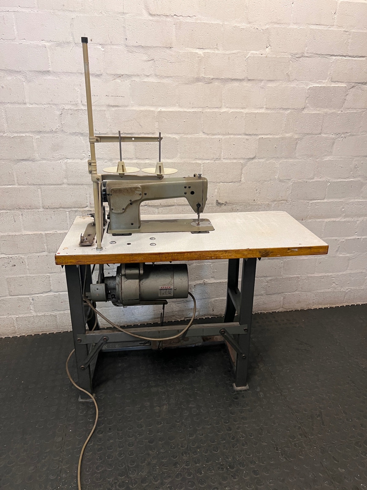 Industrial Sewing Machine on Workstation Table — Good Working Order – back view