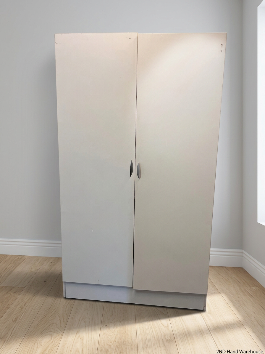 White Two-Door Wardrobe with Silver Handles – styled product image